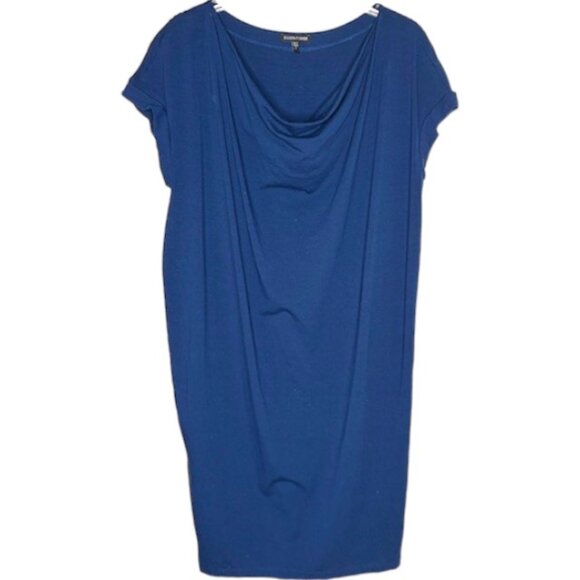 Eileen Fisher Dresses & Skirts - Eileen Fisher Jersey Dress with Cap Sleeves and Draped Neckline - Navy Blue - S